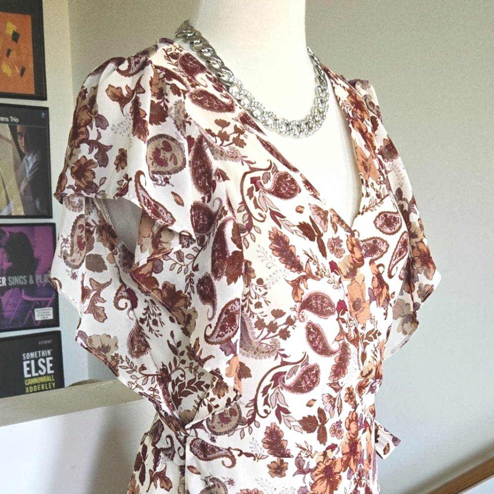 Anthropologie DREW Paisley Floral Terra Vintage Garden Ruffle Maxi Dress Large - Picture 3 of 11